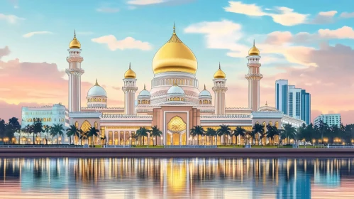 Serene Mosque View with Pastel Sky