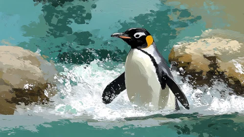 Penguin Navigating Icy Waters