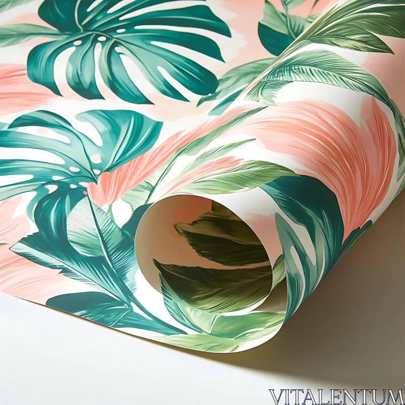 Lush Green and Pink Botanical Wallpaper AI Image