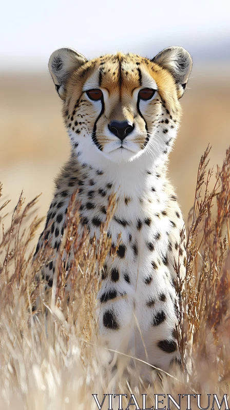 Cheetah Poised in Tall Grass AI Image