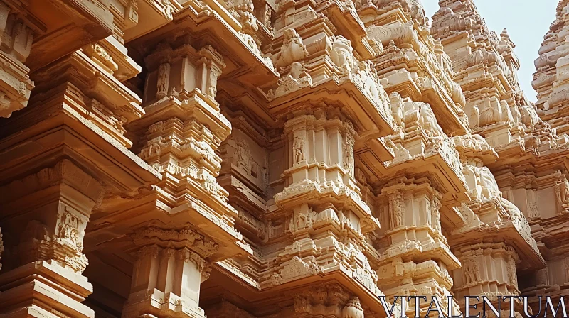 Ancient Temple Exterior with Stone Sculptures AI Image