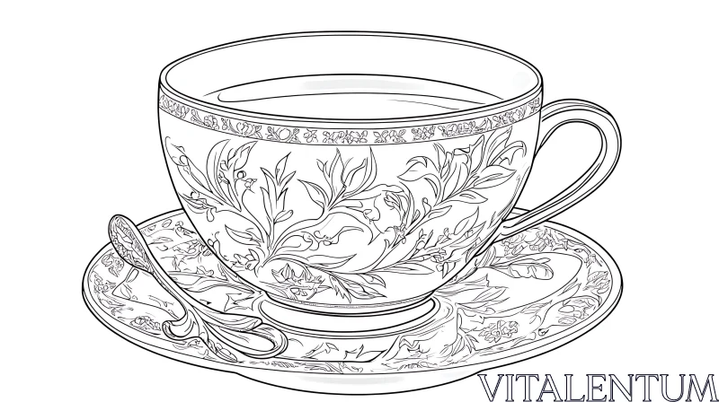 Vintage Tea Cup Line Art AI Image