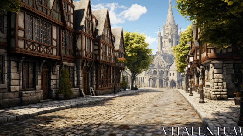 3D Render of Medieval City Street Scene AI Image