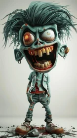 3D Rendered Cartoon Zombie with a Toothy Grin