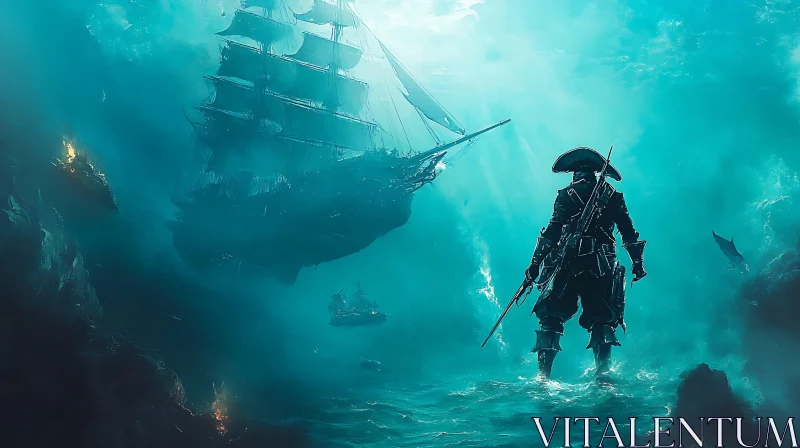 Ocean Pirate with Ship AI Image