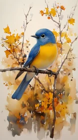Vibrant Blue and Yellow Bird Art