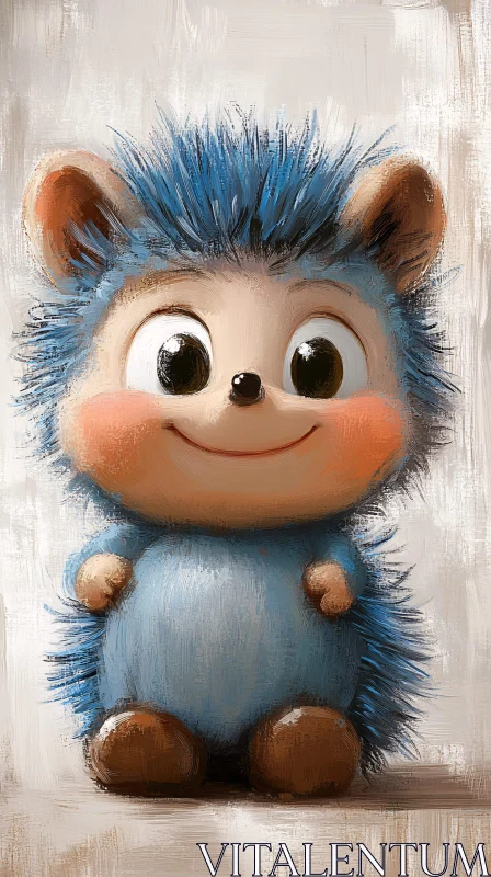 Friendly Cartoon Hedgehog with Blue Fur AI Image