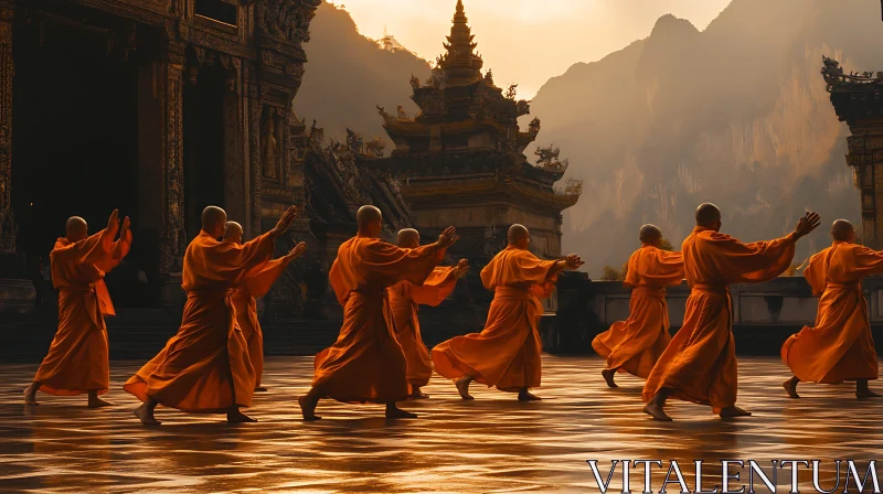 AI ART Procession of Monks in a Temple Setting