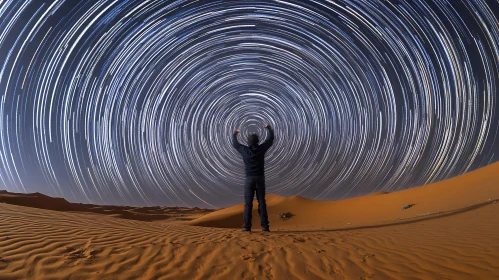 Desert Stargazer Under Swirling Night Sky