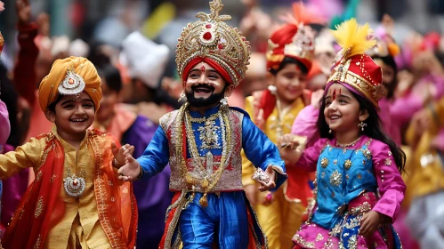 Festive Kids in Cultural Parade