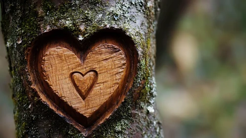 Love Symbol Carved in Tree Bark