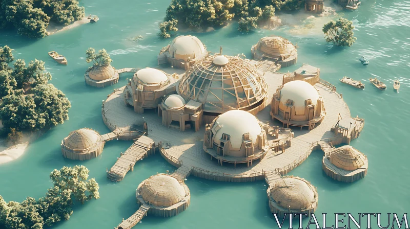 Dome Buildings on Tropical Island AI Image