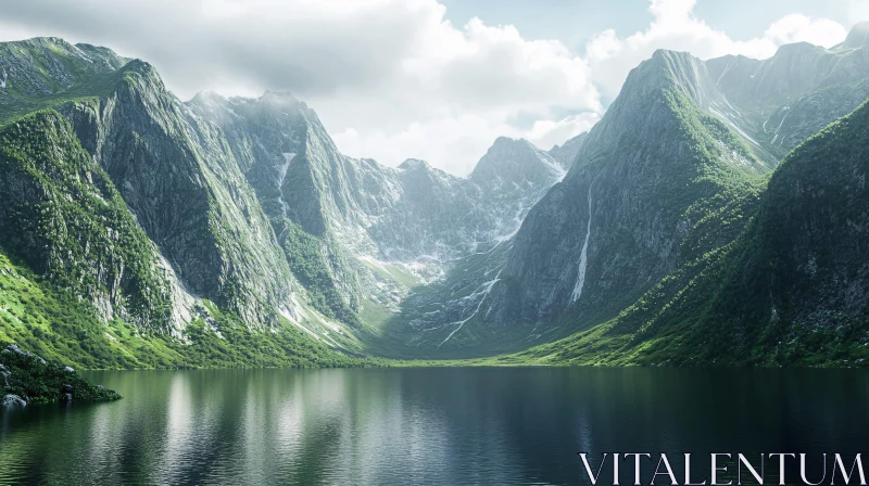 Majestic Peaks and Tranquil Lake AI Image