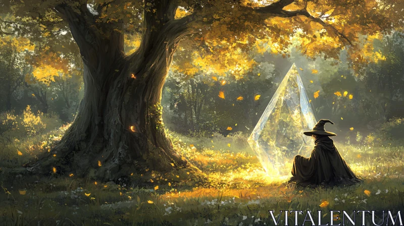 AI ART Mystical Wizard in Golden Forest Glade