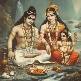 Traditional Hindu Family by the River