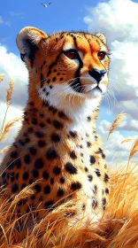 Cheetah Portrait in Golden Landscape