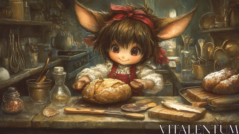 AI ART Charming Anime Character Baking Bread