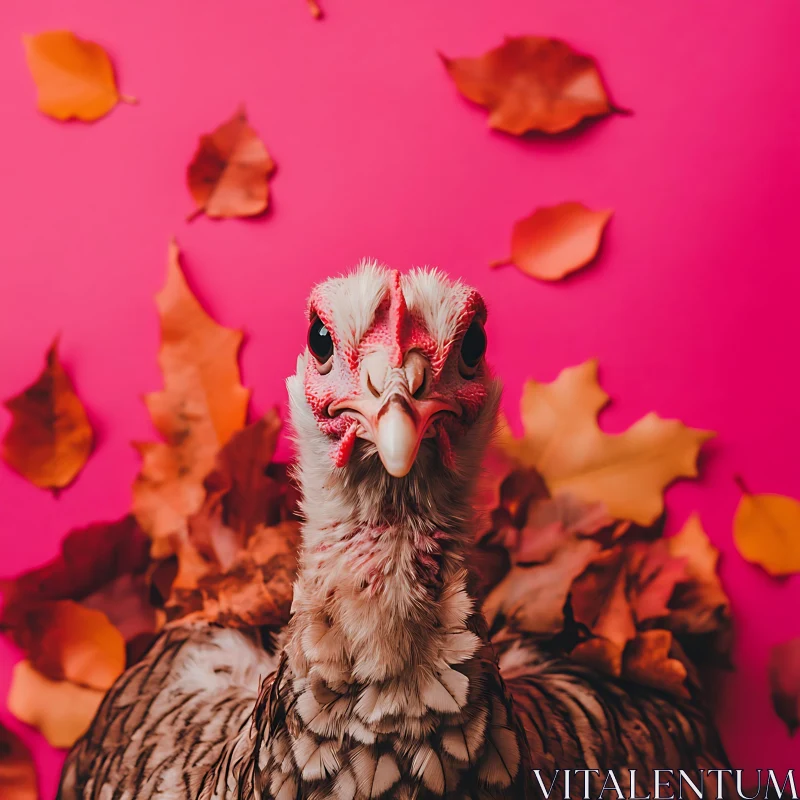 Fall Turkey Portrait on Pink AI Image