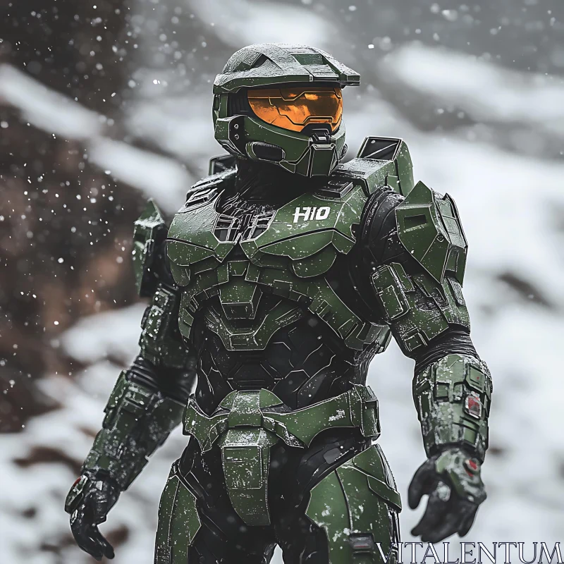 Armored Figure in Snowy Landscape AI Image