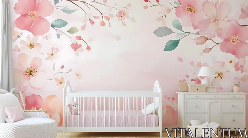 Calming Nursery Decor with Pastel Flowers AI Image