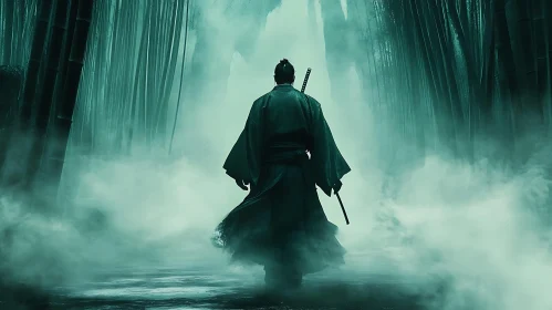 Lone Samurai in Misty Woods