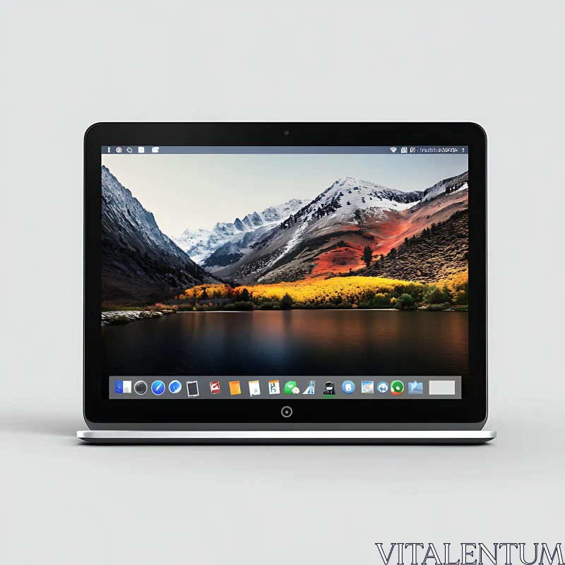 Sleek Laptop Displaying Scenic Mountain View AI Image