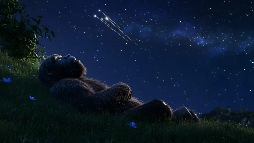 Contemplative Monkey Gazing Stars