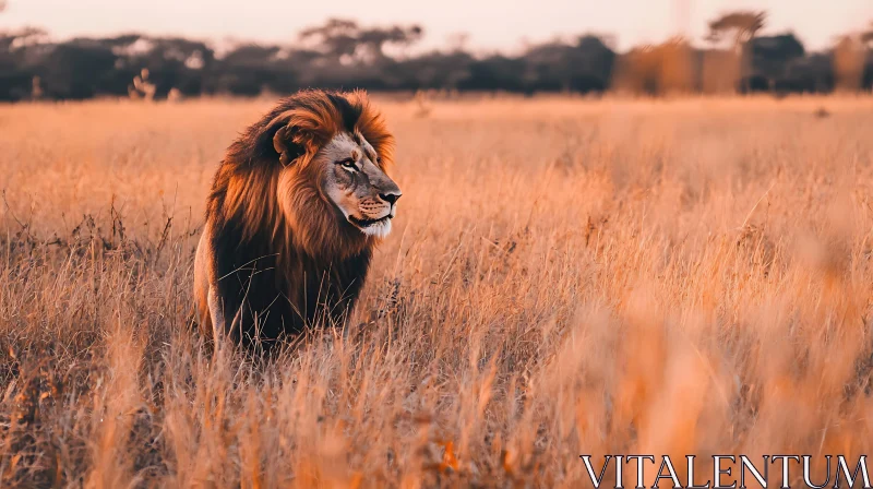 Lion in Golden Field AI Image