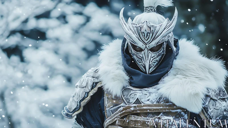 AI ART Snow Guardian: Armored Figure in Winter