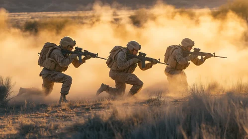 Military Squad Advancing Under Fire