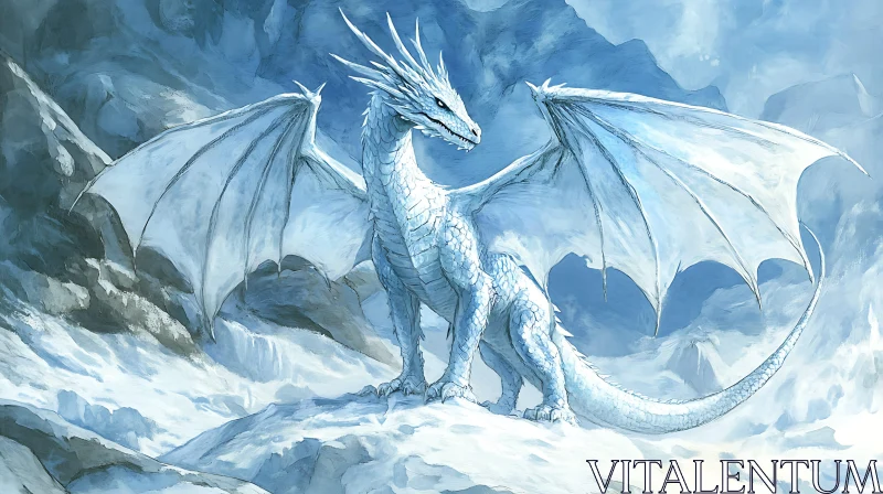 AI ART Fantasy White Dragon Illustration