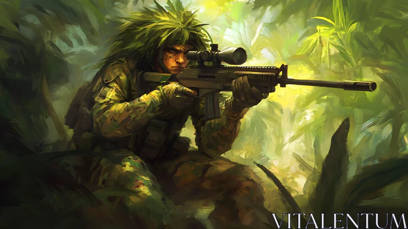 AI ART Jungle Sniper Camouflage Illustration