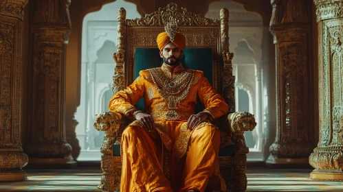 Regal Portrait: Man in Golden Attire on Throne