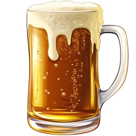 Golden Beer with Foam Overflowing Illustration