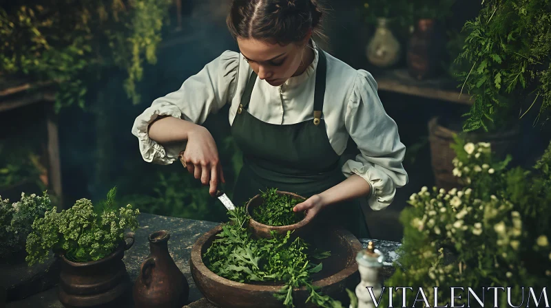 AI ART Woman Preparing Herbs