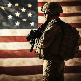 Sentinel of Freedom: Soldier Guarding the Flag