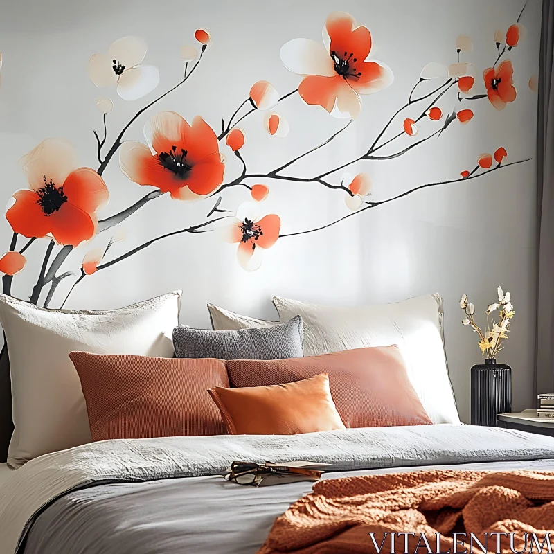 Floral Mural in Modern Bedroom Design AI Image