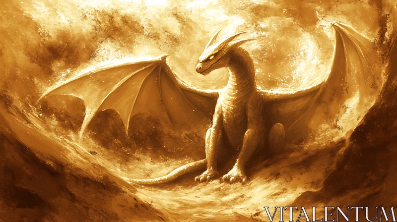 AI ART Mythical Gold Dragon Digital Painting