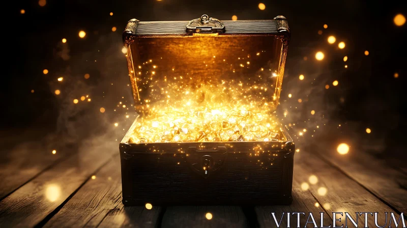 AI ART Illuminated Treasure Chest Full of Gold