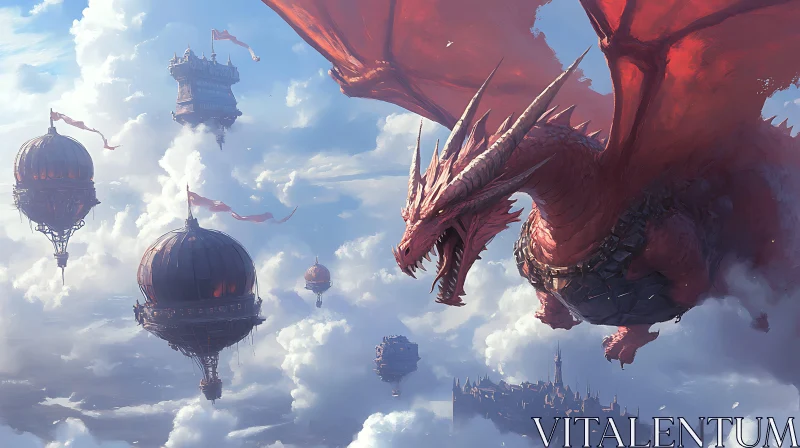 AI ART Dragon in the Sky with Steampunk City