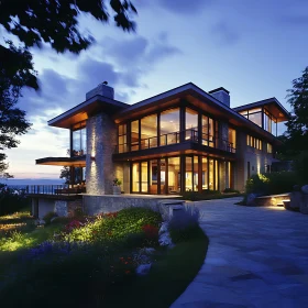 Contemporary Home Exterior at Dusk