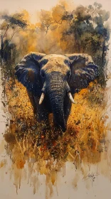 Majestic Elephant Art in Autumn Landscape