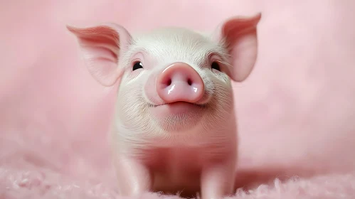 Cute Baby Piglet in Pink Background