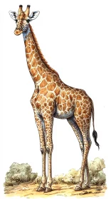 Illustrated Giraffe in Natural Habitat
