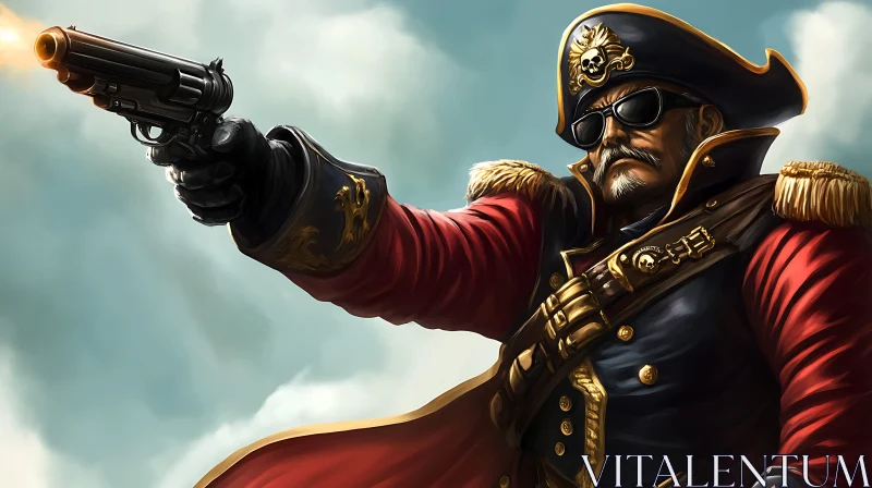 AI ART Pirate Captain Aims His Gun