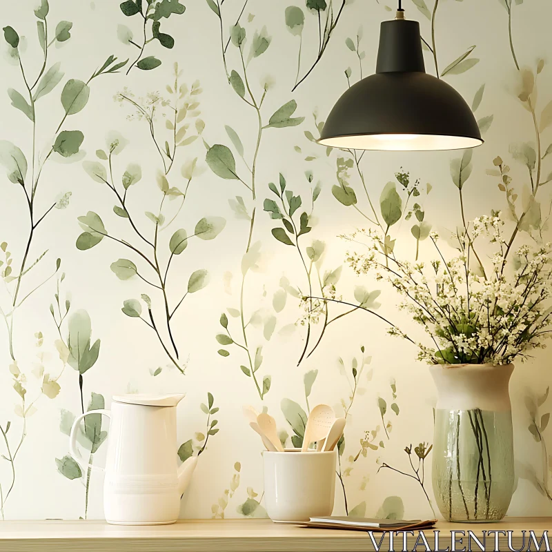 AI ART Charming Kitchen with Floral Accents and Ceramics