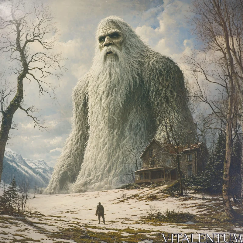 Winter Giant in Snowy Landscape AI Image