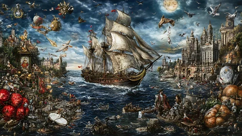 Moonlit Voyage to a Whimsical City