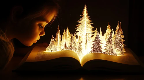 Girl Reading Christmas Tree Book