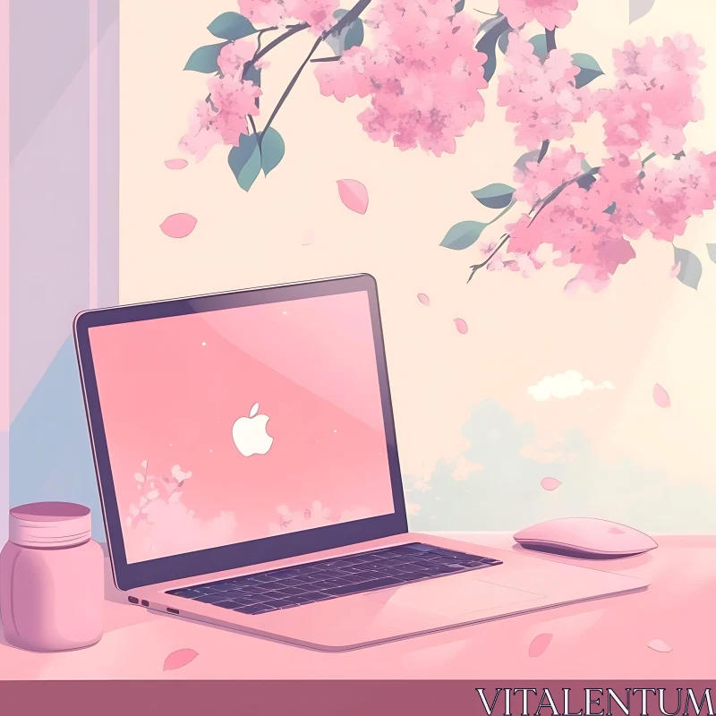 Cherry Blossom Workspace Setup AI Image